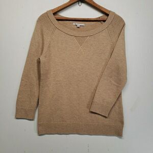 Gap Wool Blend Sweater Medium Camel Tan 3/4 Length Sleeve Layering